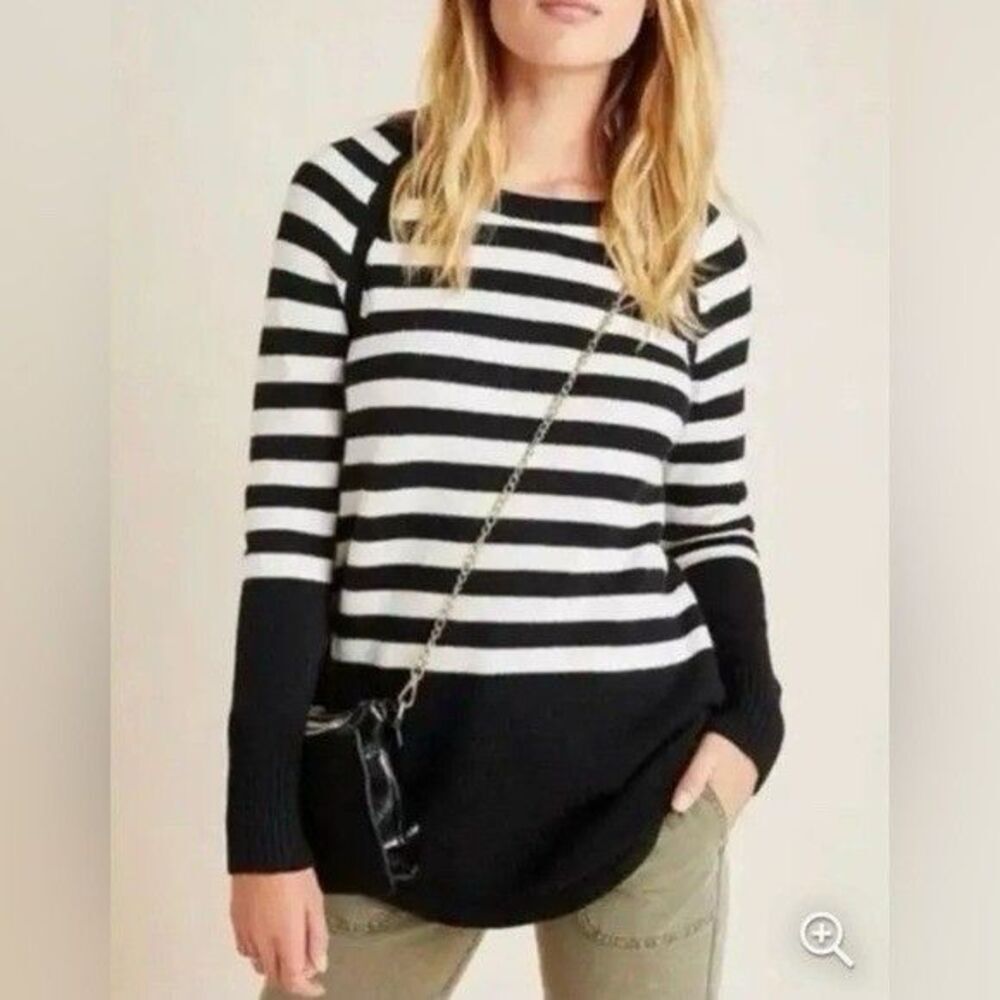 ANTHROPOLOGIE Size XS Black White Striped Rebekah Tunic Sweater Women’s